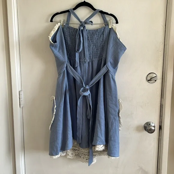 Fashion Brand Company Sweetheart Linen halter Dress Light Blue - Picture 6 of 7